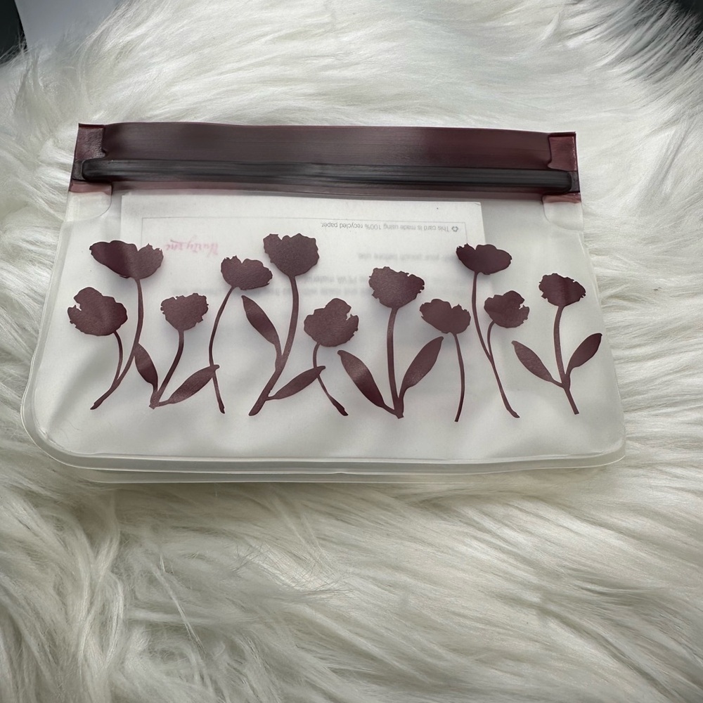 💙3/$20 Thirty-One Transparent Pouch with Burgundy Floral Design